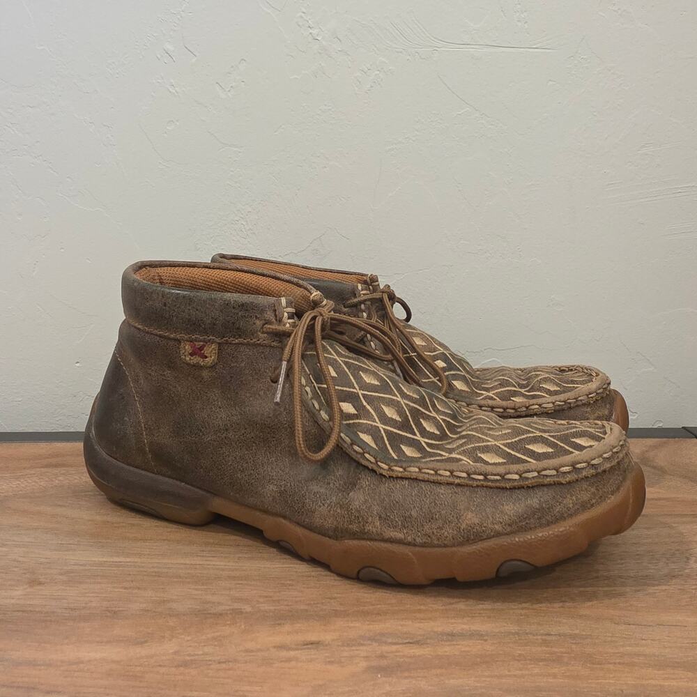 Twisted X Driving Mocs Womens 8.5 M Brown Tan Diamond Leather Chukka Shoes